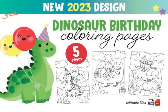 A Dinosaur Birthday Graphic Asset for Coloring Pages & Crafting Products