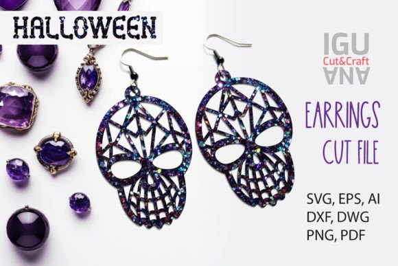 Skull SVG Earrings for Laser Cutting and Seasonal Crafts